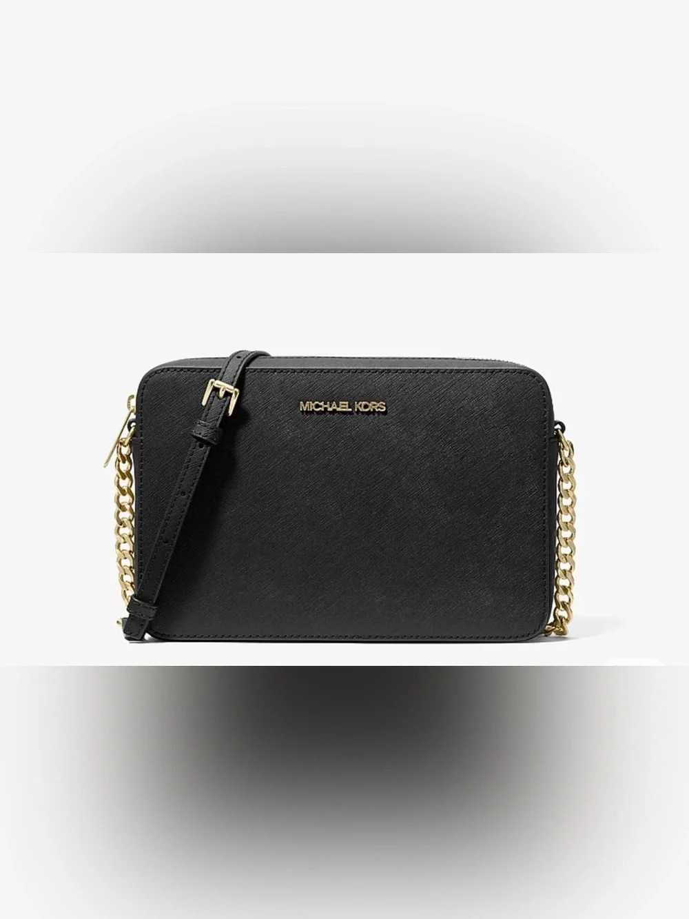 Michael Kors Black Saffiano Crossbody Gold Chain Logo Leather Staple Classic